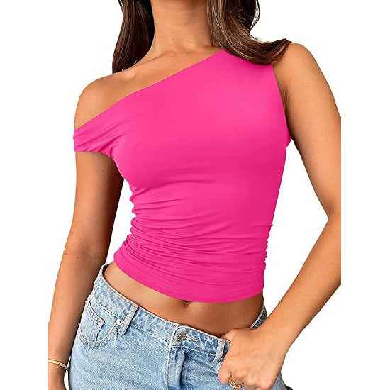 Womens Solid-color Off-shoulder Tank Top - VEX CLUB HOUSE