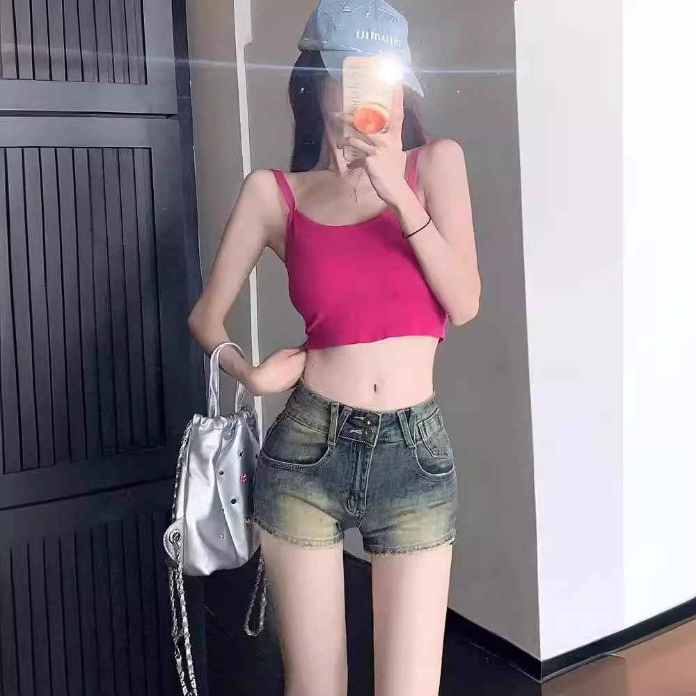 Yellow-ochre Vintage Spicy Girl Denim Shorts For Women Summer Style - VEX CLUB HOUSE