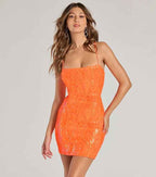 Fashionable And Sexy Sequin-strapped Orange Bodycon Mini Skirt For Women - VEX CLUB HOUSE