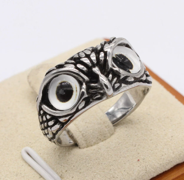 Plain Silver Retro Blue Glasses Owl Jewelry Ring Men And Women Design Owl Ring V E X C L U B H O U S E