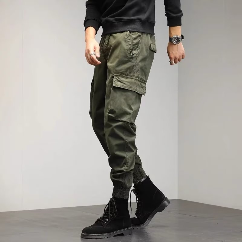 Men's Cropped Tooling Spring And Autumn Loose-fitting Casual Ankle-banded Trousers Multi-pocket - VEX CLUB HOUSE
