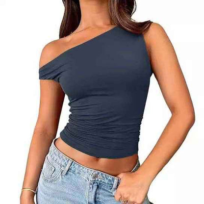 Womens Solid-color Off-shoulder Tank Top - VEX CLUB HOUSE