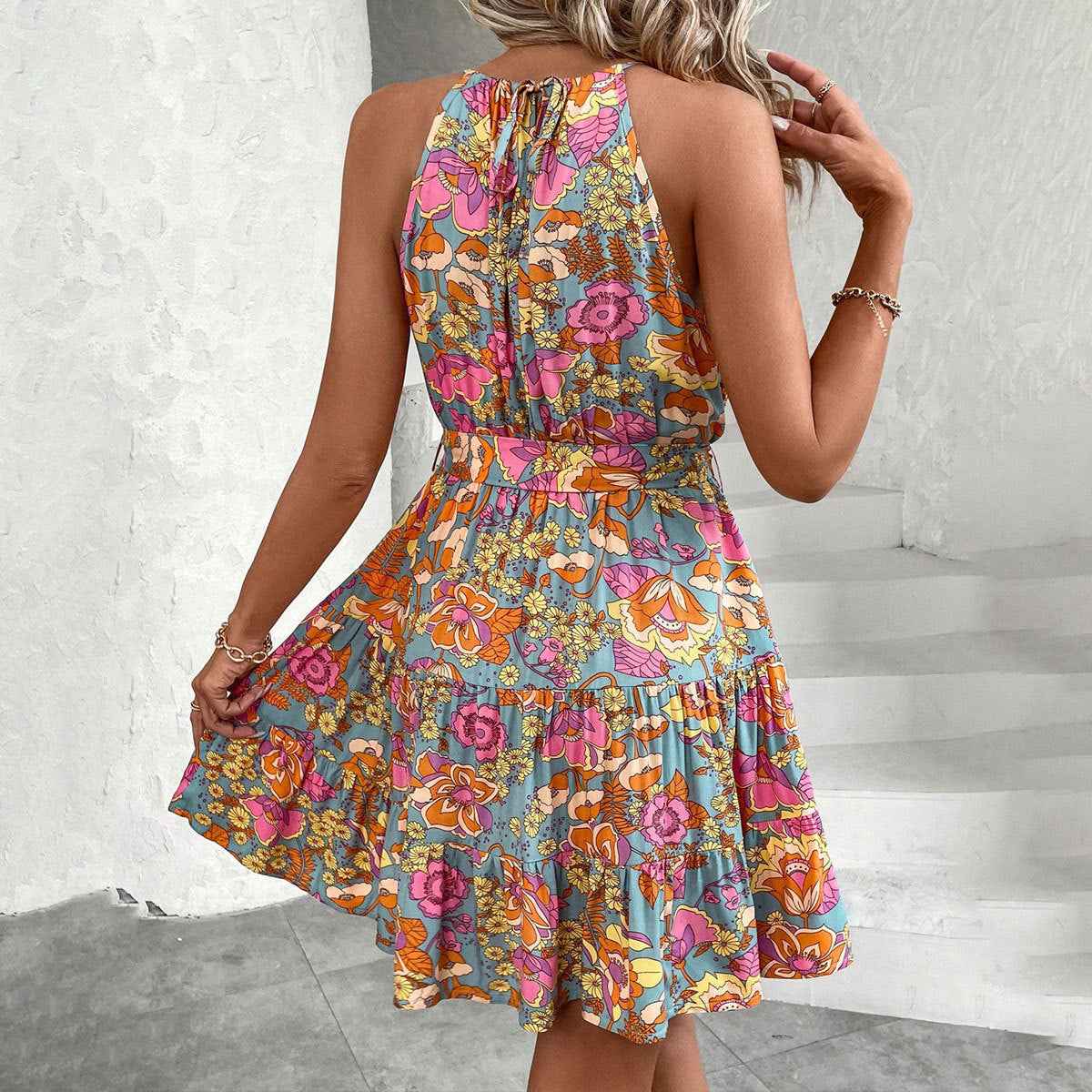 Womens Stylish Lace-up Printed Slip Dress - VEX CLUB HOUSE