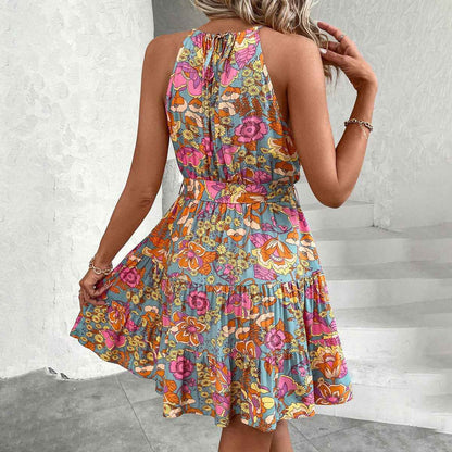 Womens Stylish Lace-up Printed Slip Dress - VEX CLUB HOUSE