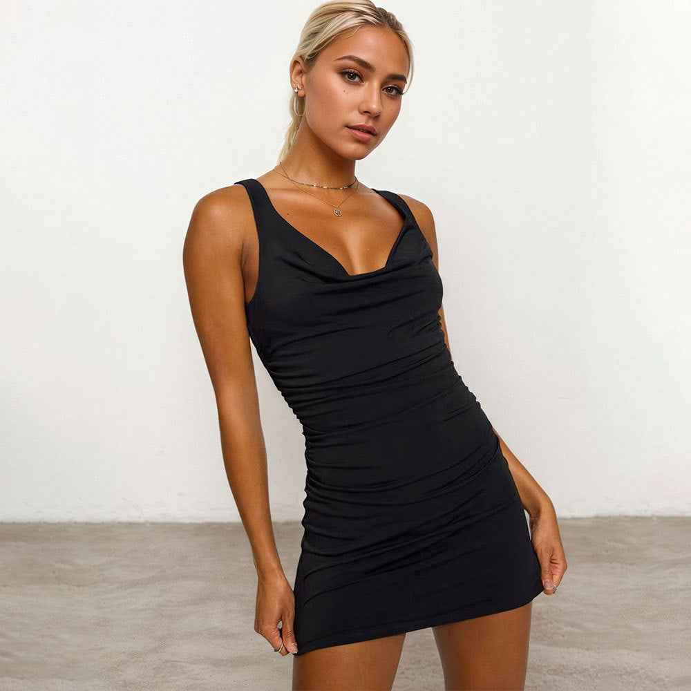 Womens Solid-Color Backless Lace-Up Camisole Dress - VEX CLUB HOUSE