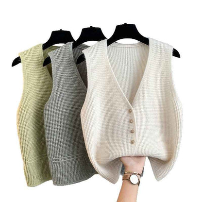 High Sense Classic Style Women's Clothing V-neck Knitted Cardigan Vest Vest Sweater - VEX CLUB HOUSE