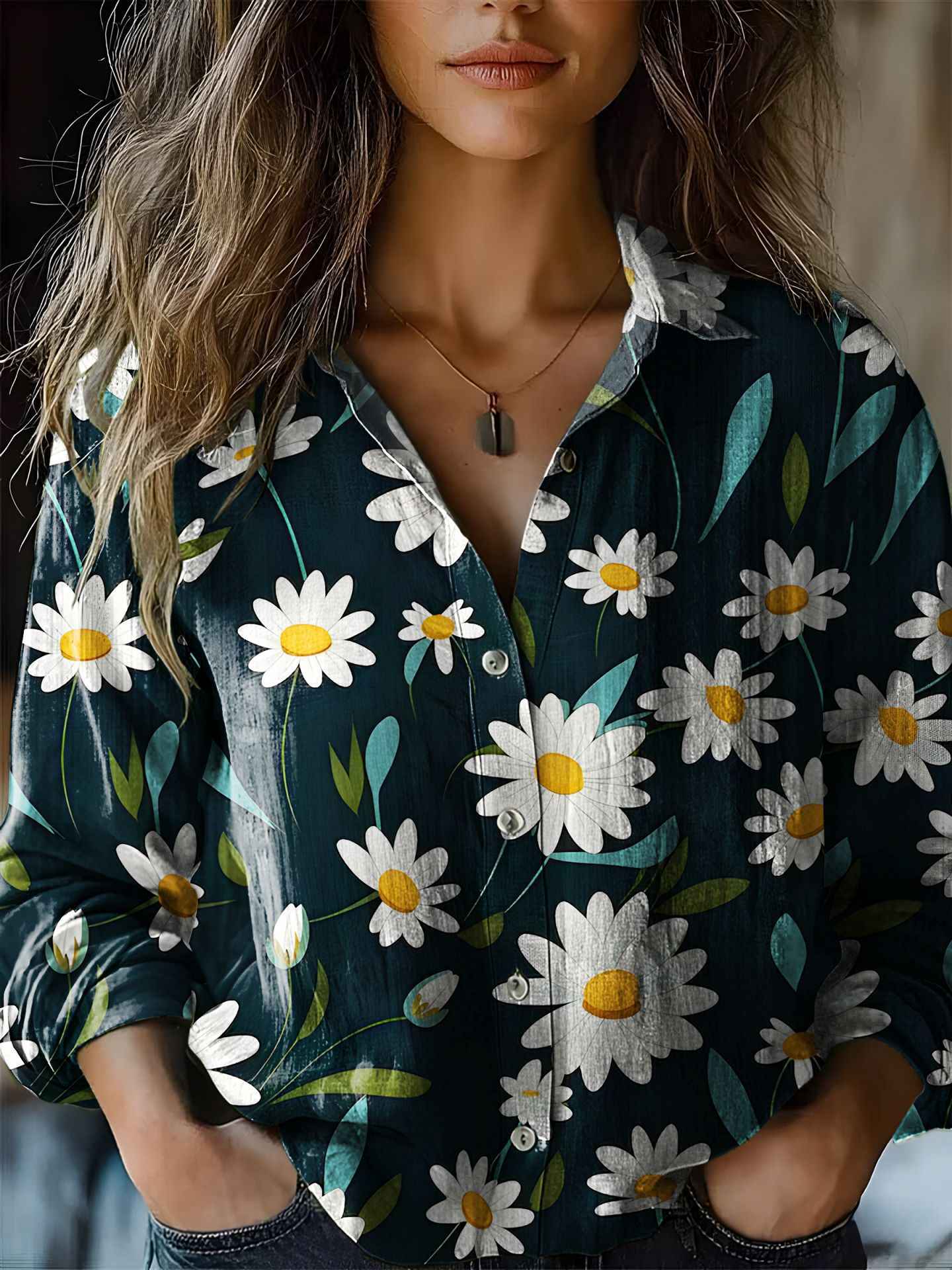 Floral-print Long-sleeve Shirt Delicate Linen Casual Blouse - VEX CLUB HOUSE