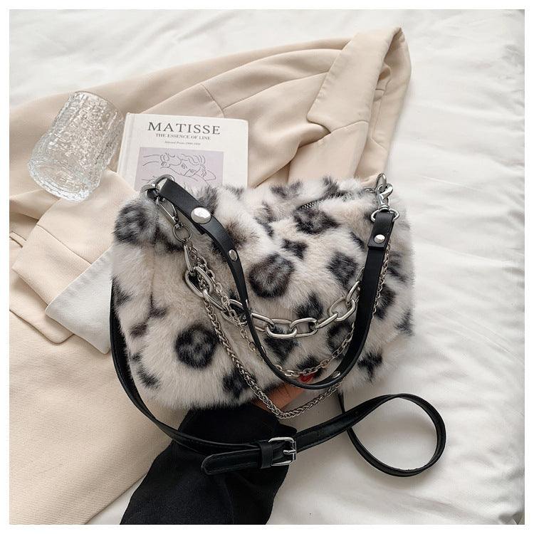 Winter Plush Bags Chain Shoulder Bag Women Flowers Print Handbags - VEX CLUB HOUSE
