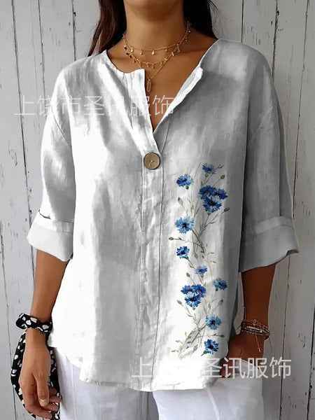 Womens Fashionable Long-Sleeve V-Neck Printed Shirt Top - VEX CLUB HOUSE