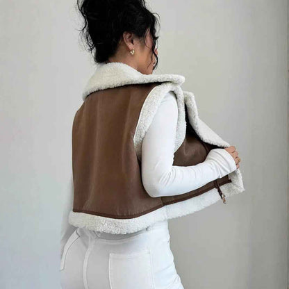 Western Style Light Fur Integrated Lamb Wool Vest - VEX CLUB HOUSE
