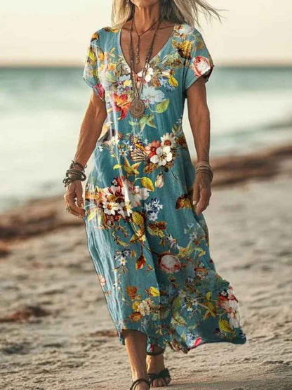 Womens Floral V-Neck Short-Sleeve Dress - VEX CLUB HOUSE