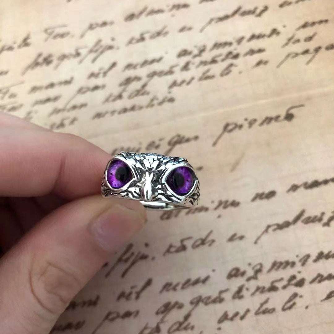 Plain Silver Retro Blue Glasses Owl Jewelry Ring Men And Women Design Owl Ring V E X C L U B H O U S E
