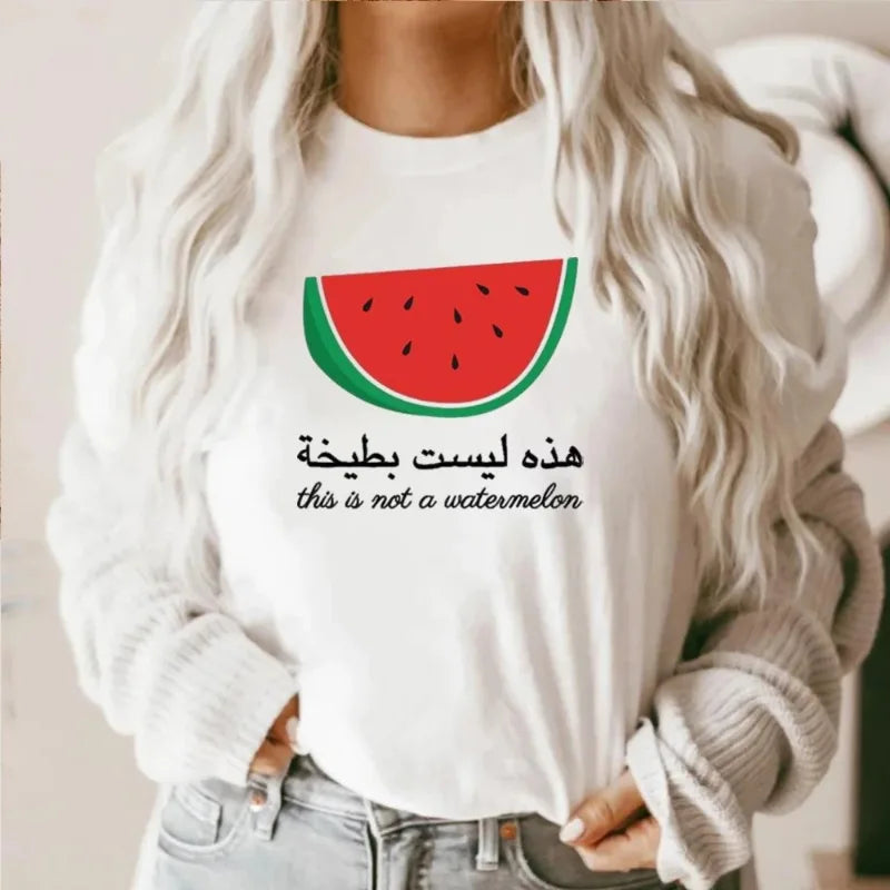 Fashion Watermelon Print Manga Pattern T-Shirt This Is Not Watermelon Shirt Fun Watermelon Summer Round Neck Tops Short Sleeve V E X C L U B H O U S E