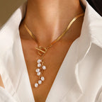 Pearl Tassel Flat Snake Bone Necklace