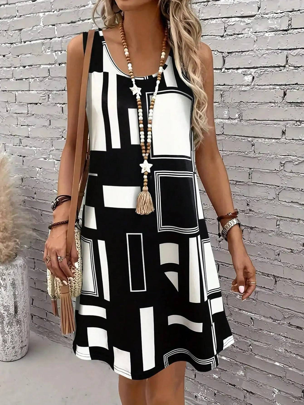 Geometric Pattern Sleeveless Dress For Women