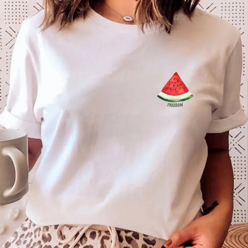 Watermelon Printed T-shirt Women's Top Pattern Shirt Cute Watermelon Casual Loose T SHIRT V E X C L U B H O U S E