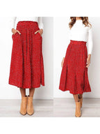 White Dots Floral Print  High Waist Skirts