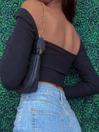 V-neck Long Sleeve Crop Tops