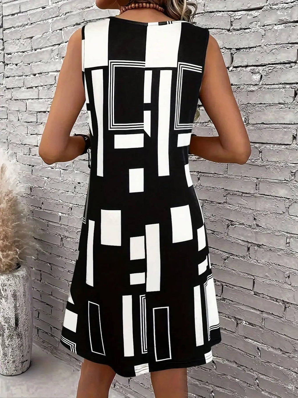 Geometric Pattern Sleeveless Dress For Women