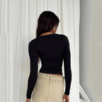 Women Casual Long Sleeve T-Shirt V E X C L U B H O U S E