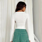 Women Casual Long Sleeve T-Shirt V E X C L U B H O U S E