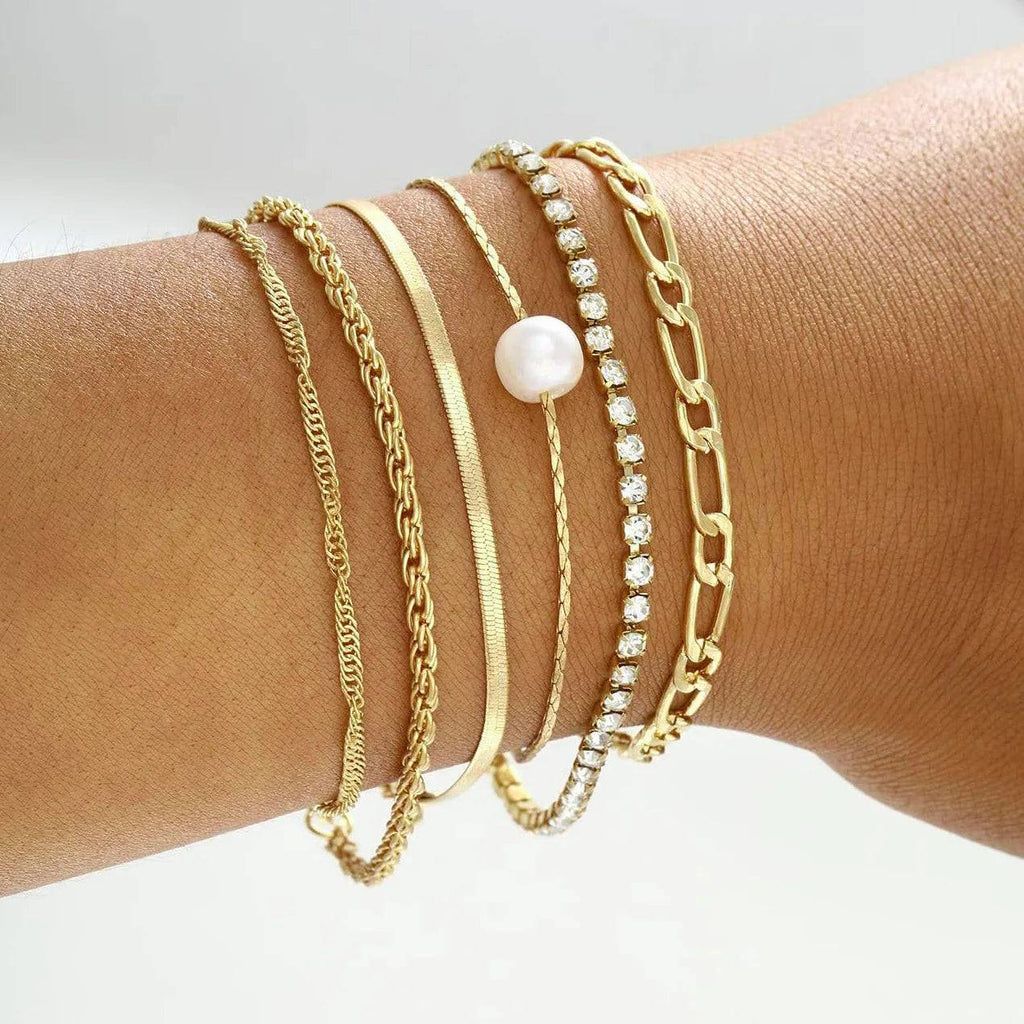 6Pcs Gold Color Bracelet Set