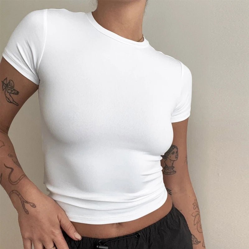Woman Short Sleeve T-shirt Slim Fit Tops Female O-Neck V E X C L U B H O U S E