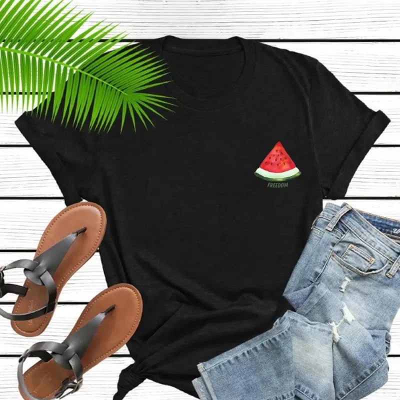 Watermelon Printed T-shirt Women's Top Pattern Shirt Cute Watermelon Casual Loose T SHIRT V E X C L U B H O U S E