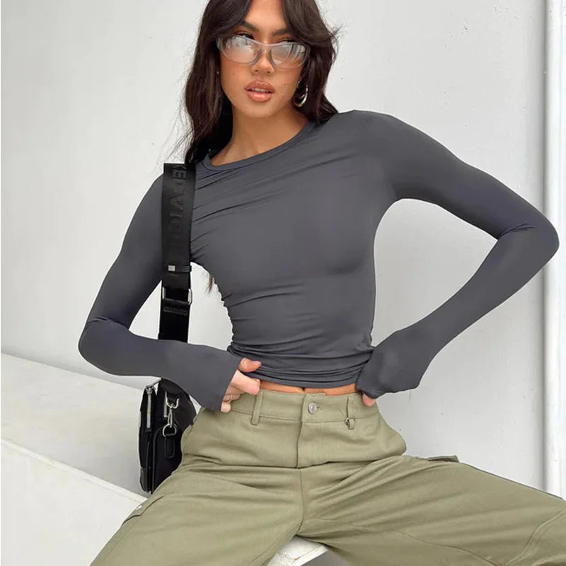 Women Casual Long Sleeve T-Shirt V E X C L U B H O U S E