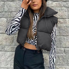 Autumn And Winter Women's Short Cotton Down Vest Short Stand-up Collar Warm Sleeveless Quilted Vest Outdoor Travel Jacket Tops V E X C L U B H O U S E
