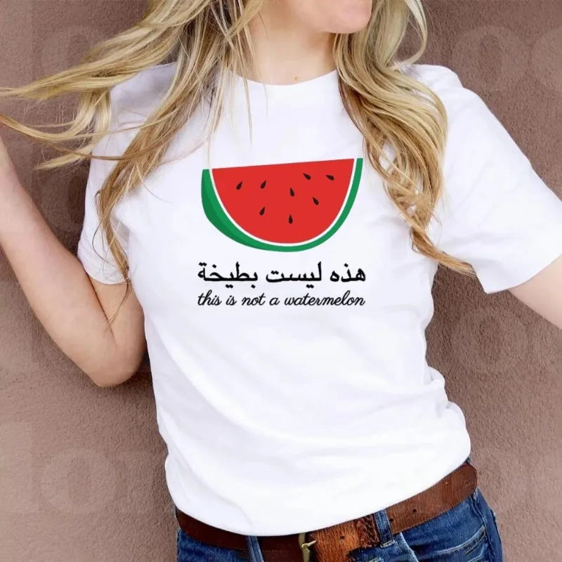 Fashion Watermelon Print Manga Pattern T-Shirt This Is Not Watermelon Shirt Fun Watermelon Summer Round Neck Tops Short Sleeve V E X C L U B H O U S E