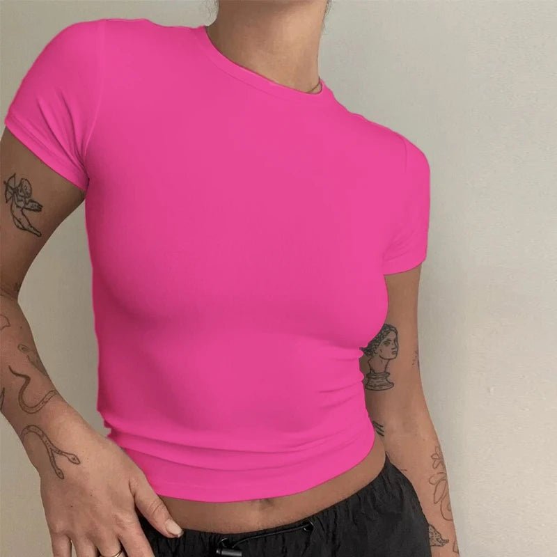 Woman Short Sleeve T-shirt Slim Fit Tops Female O-Neck V E X C L U B H O U S E