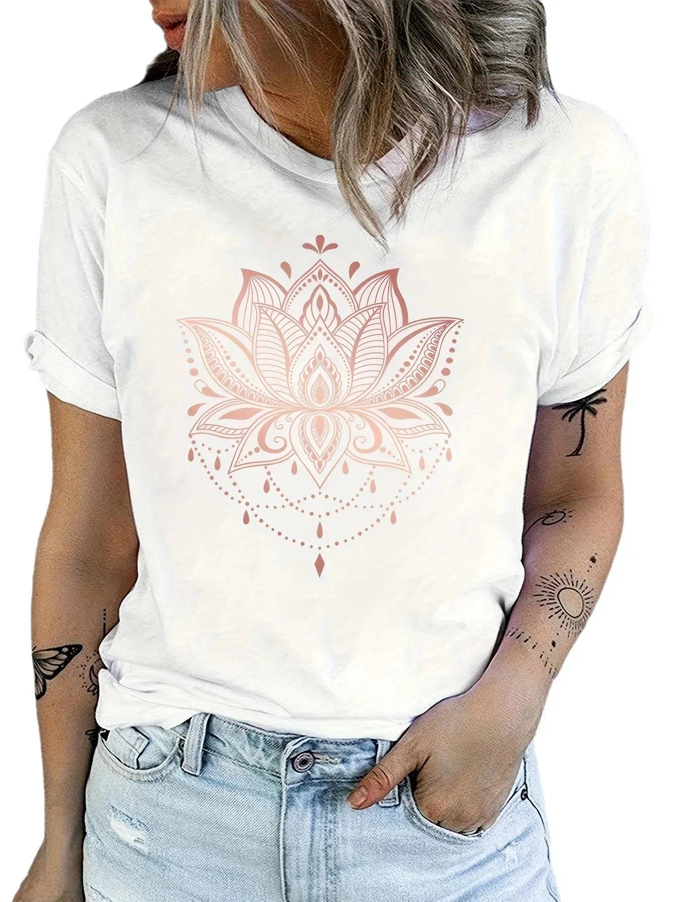 Flower O-neck T-shirt
