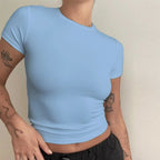 Woman Short Sleeve T-shirt Slim Fit Tops Female O-Neck V E X C L U B H O U S E