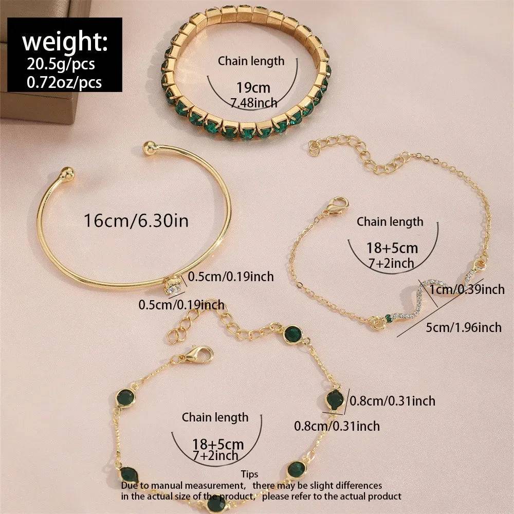 4Pcs/Set Snake Green Gemstone  Bracelet
