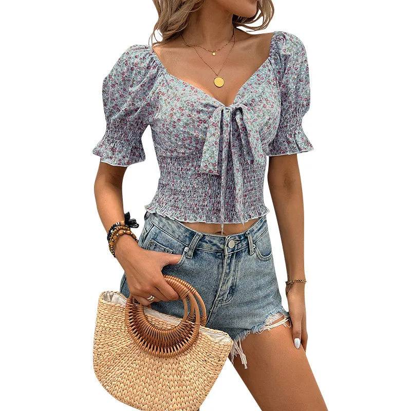 Floral V - neck Crop Top