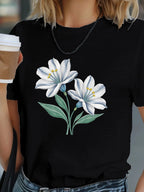 Floral Summer Women's T-shirt Short Sleeved Round Neck V E X C L U B H O U S E
