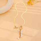 Pearl Tassel Flat Snake Bone Necklace