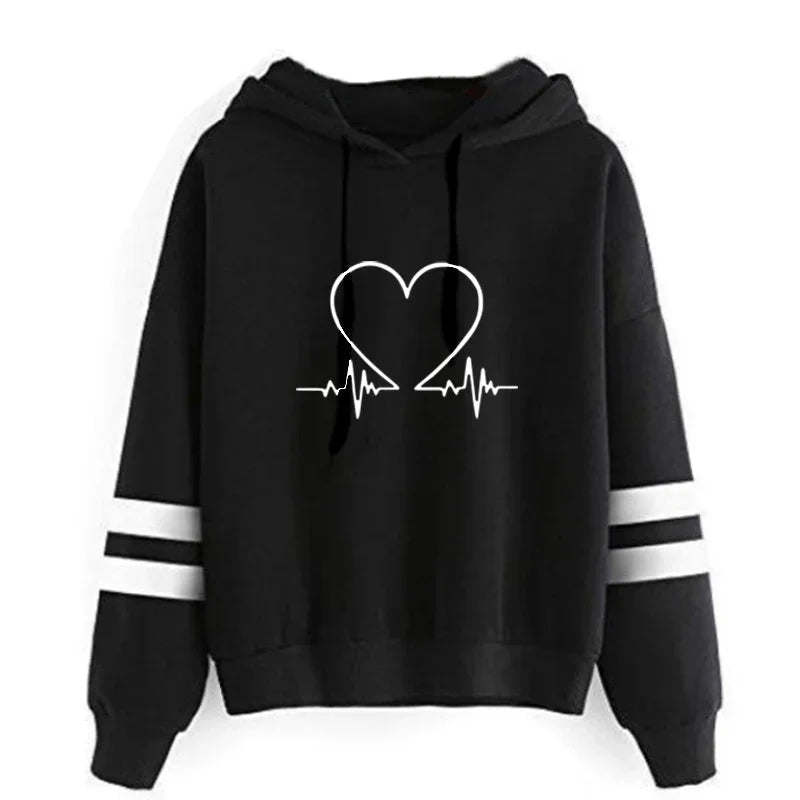 Woman Versatile Sweatshirts Casual Hoodies Comfortable Pullovers Slim Fit Soft Striped Lazy Style Jogging V E X C L U B H O U S E
