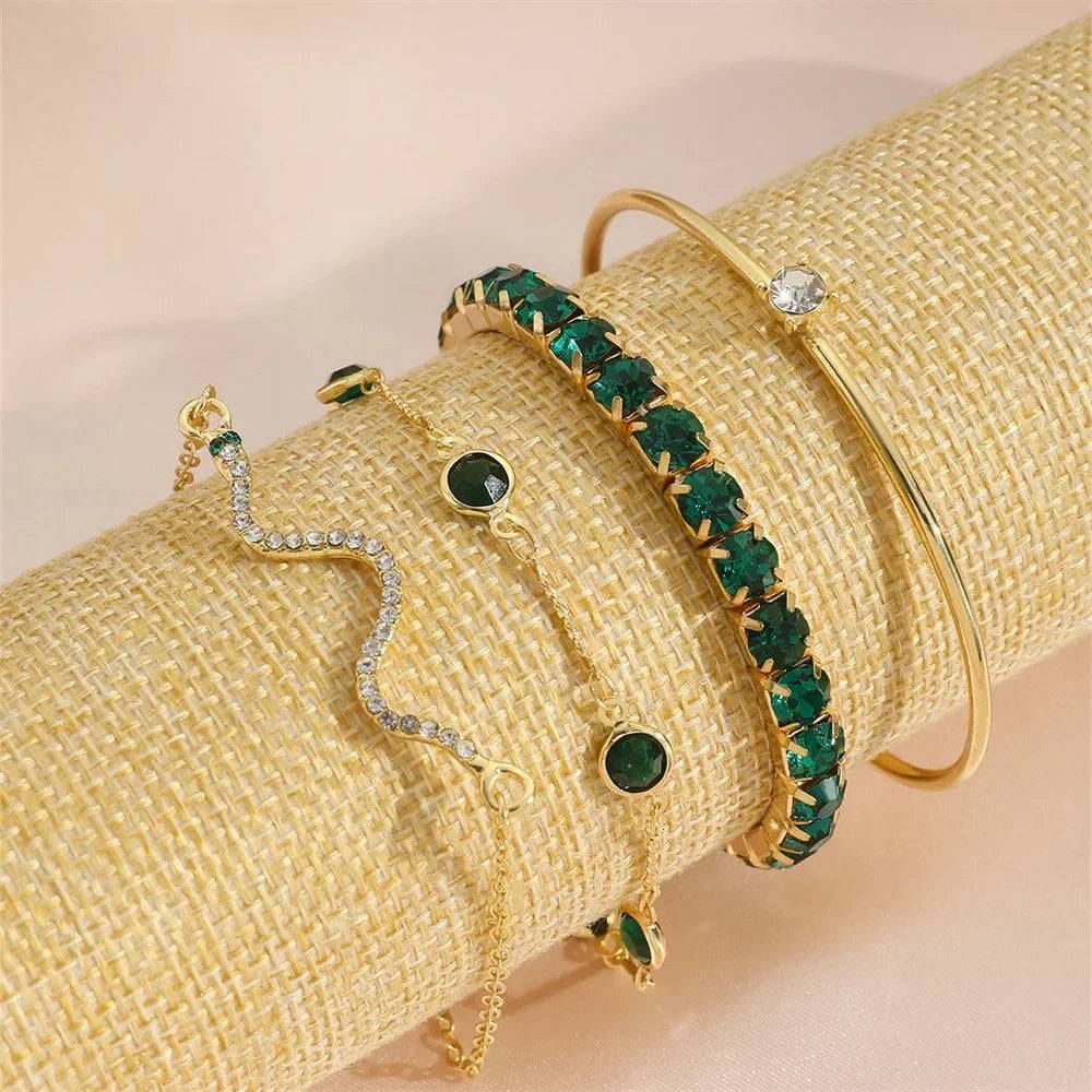 4Pcs/Set Snake Green Gemstone  Bracelet