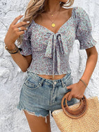 Floral V - neck Crop Top