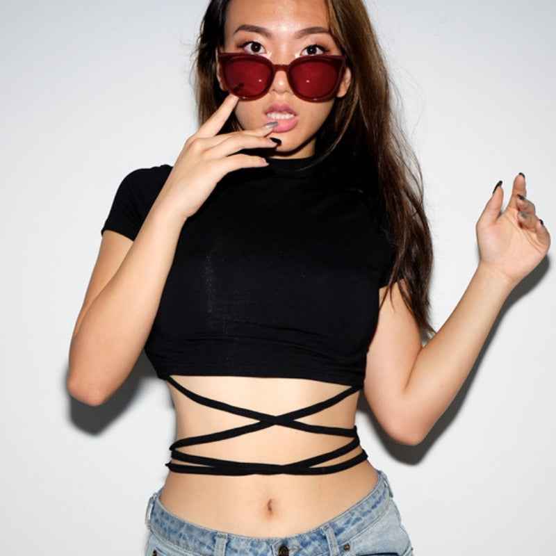 European And American Ins New Sexy Navel T-shirt Women's Tie Straps - VEX CLUB HOUSE