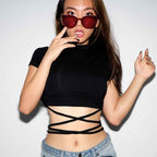 European And American Ins New Sexy Navel T-shirt Women's Tie Straps - VEX CLUB HOUSE