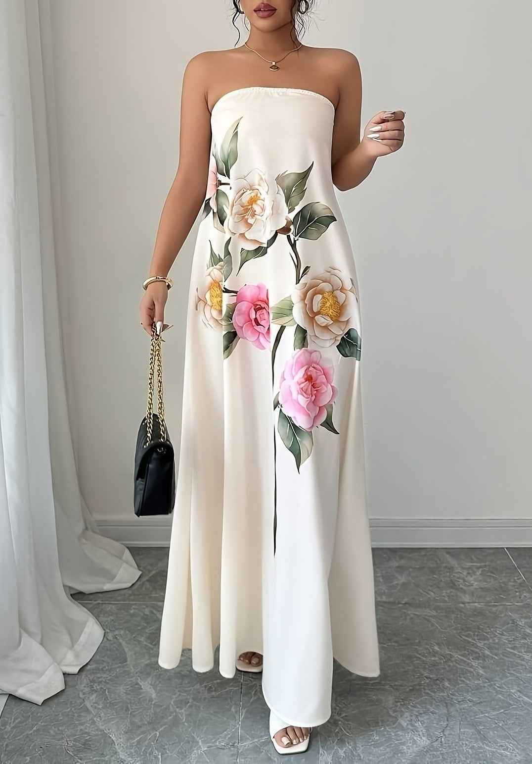 Floral Strapless Dress A Stylish Casual One-piece - VEX CLUB HOUSE