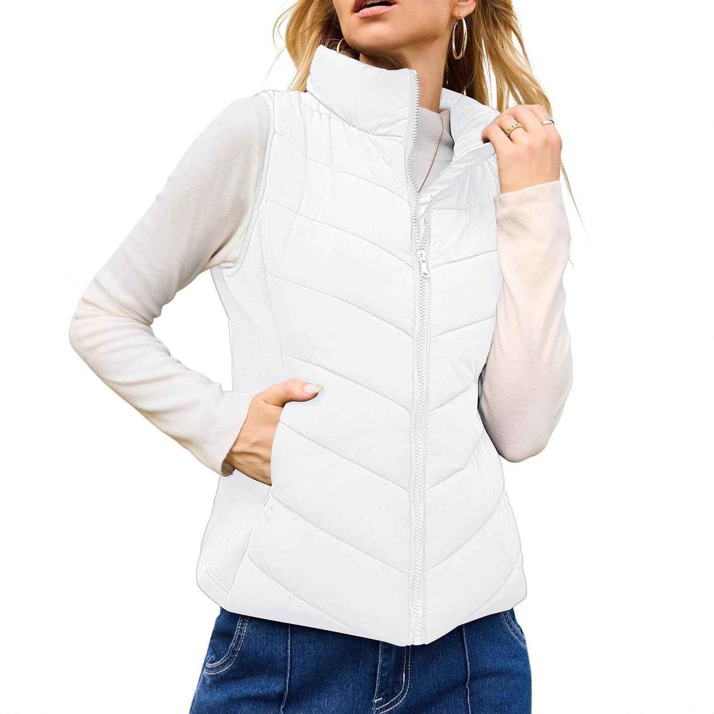 Simple Stand Collar Women's Thick Thermal Quilted Vest - VEX CLUB HOUSE