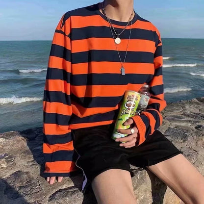Autumn Striped T-shirt Loose Bottoming Round Neck Casual - VEX CLUB HOUSE