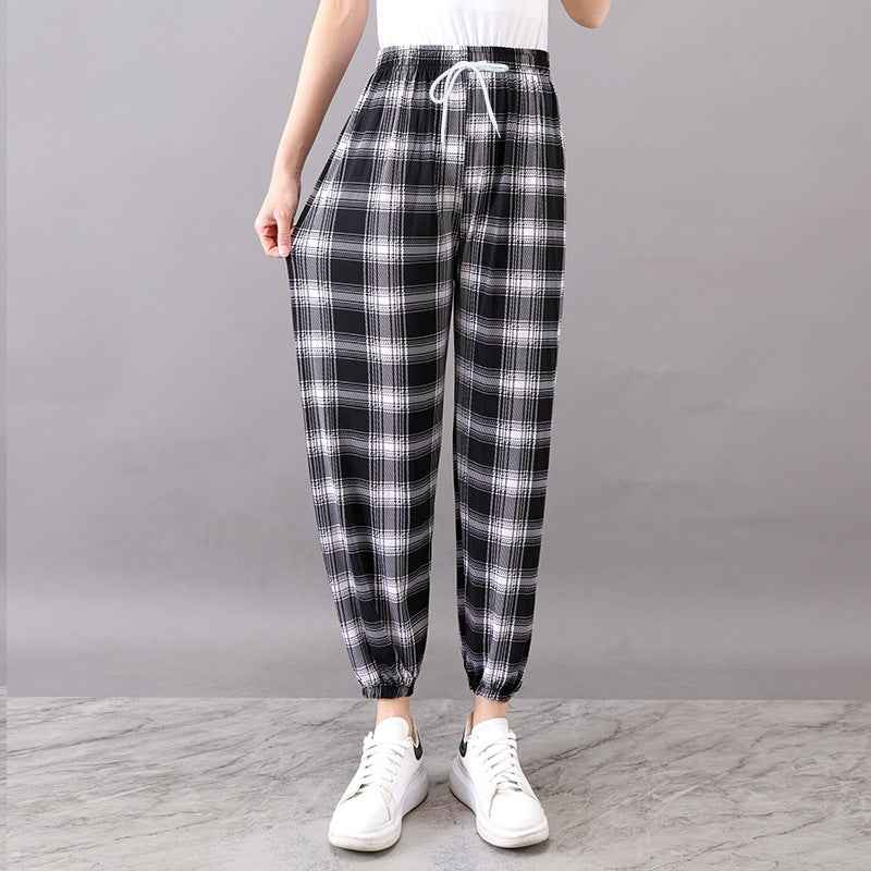 Women's Plus-sized Ice Silk Elastic Pants Cropped Straight - VEX CLUB HOUSE