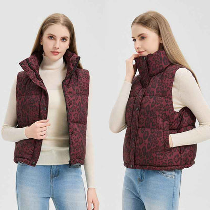 Leopard Print Stand Collar Temperament Cotton Vest - VEX CLUB HOUSE
