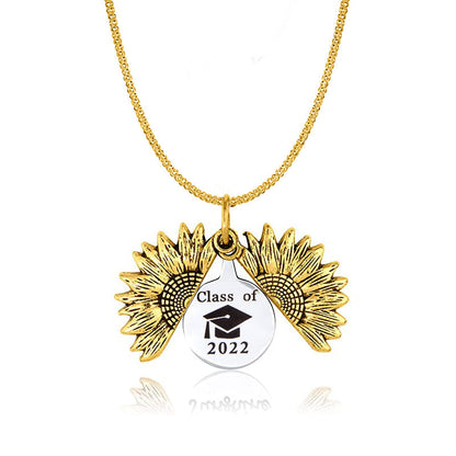 Vintage Gold Sunflower Locket Necklace Stainless Steel Class Of Graduate Cap Necklaces For Men Women Graduation Jewelry V E X C L U B H O U S E