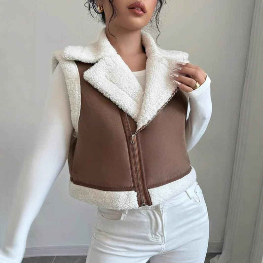 Western Style Light Fur Integrated Lamb Wool Vest - VEX CLUB HOUSE